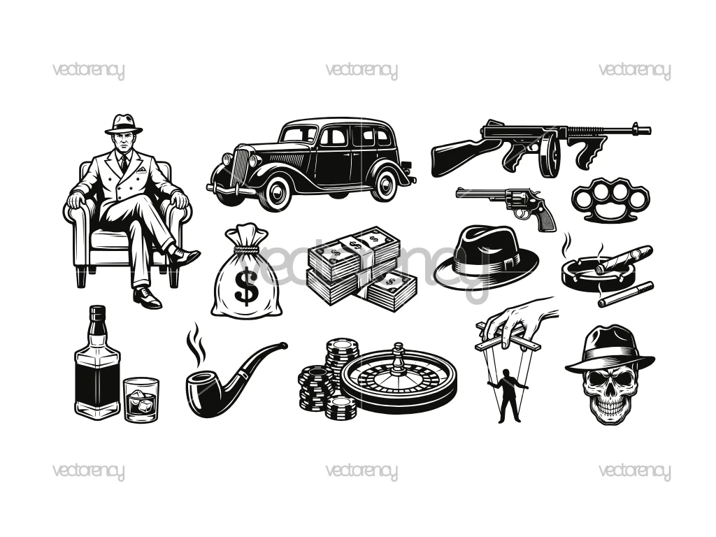 Vintage gangster SVG Vector Elements