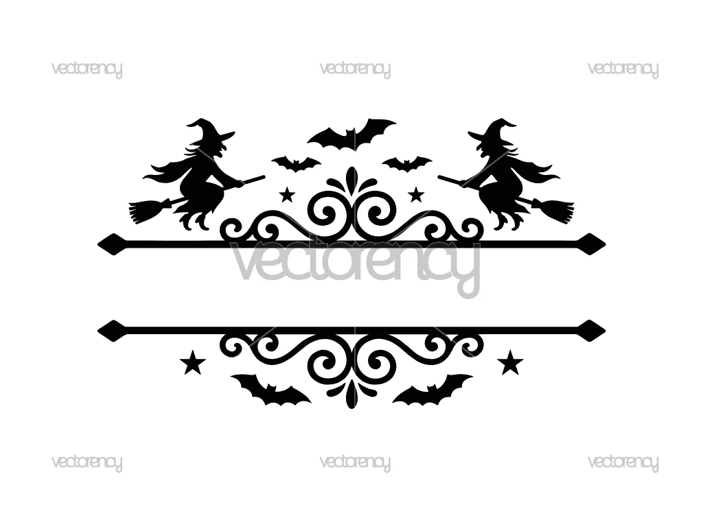 Witches Flying Bats Monogram SVG Halloween