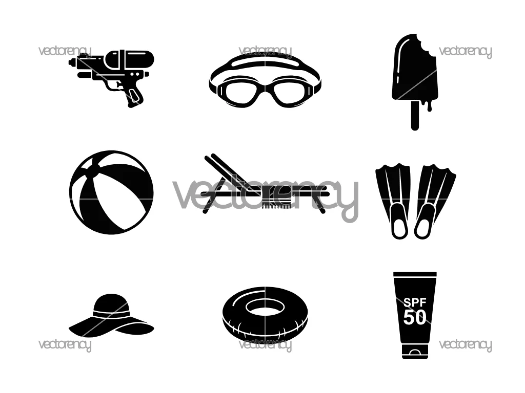 Pool Day SVG Set, Floaties, Goggles, Popsicles Icon