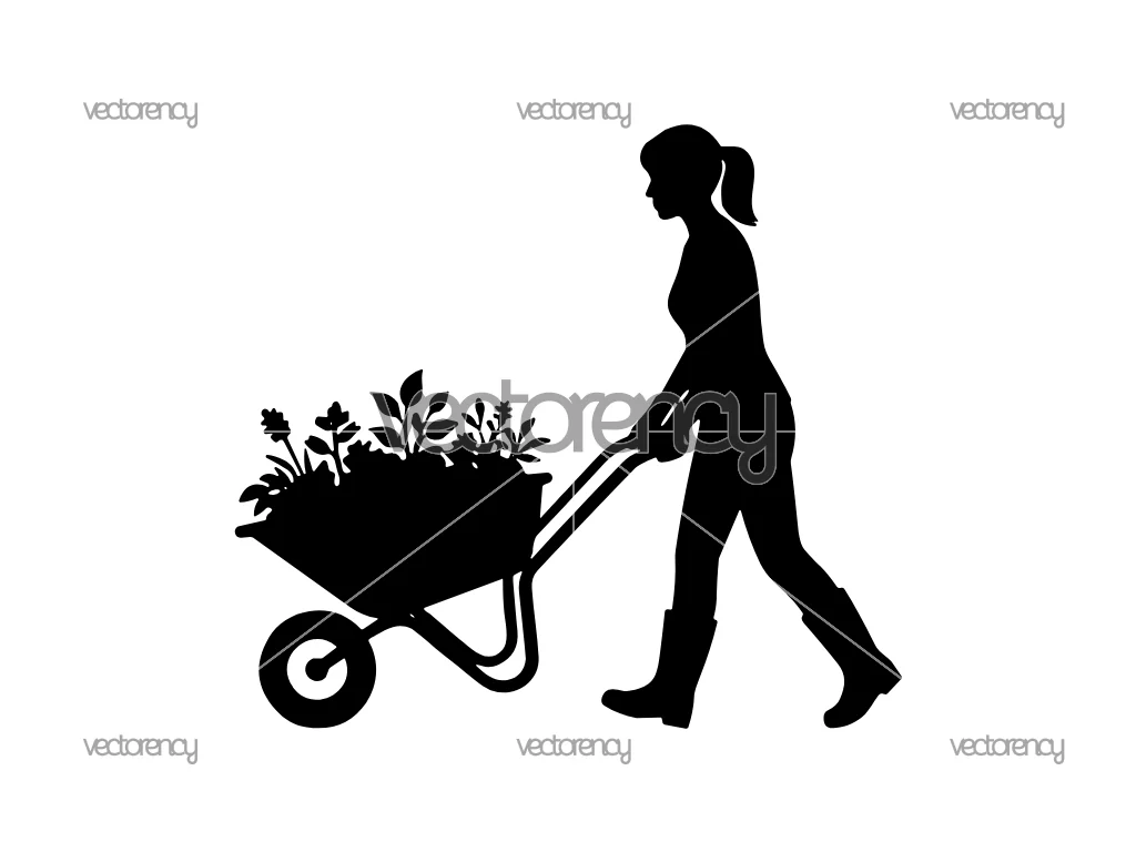 Silhouette Female Gardening Worker Character Vector Illustration