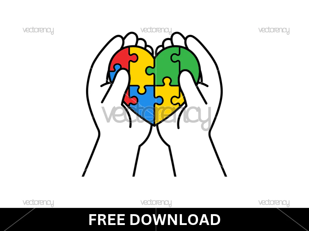 Hands Holding a Colorful Puzzle-Piece Heart SVG Free