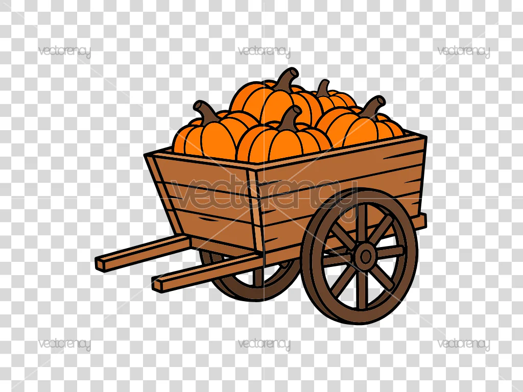 Wooden Farm Cart Pumpkins Clipart