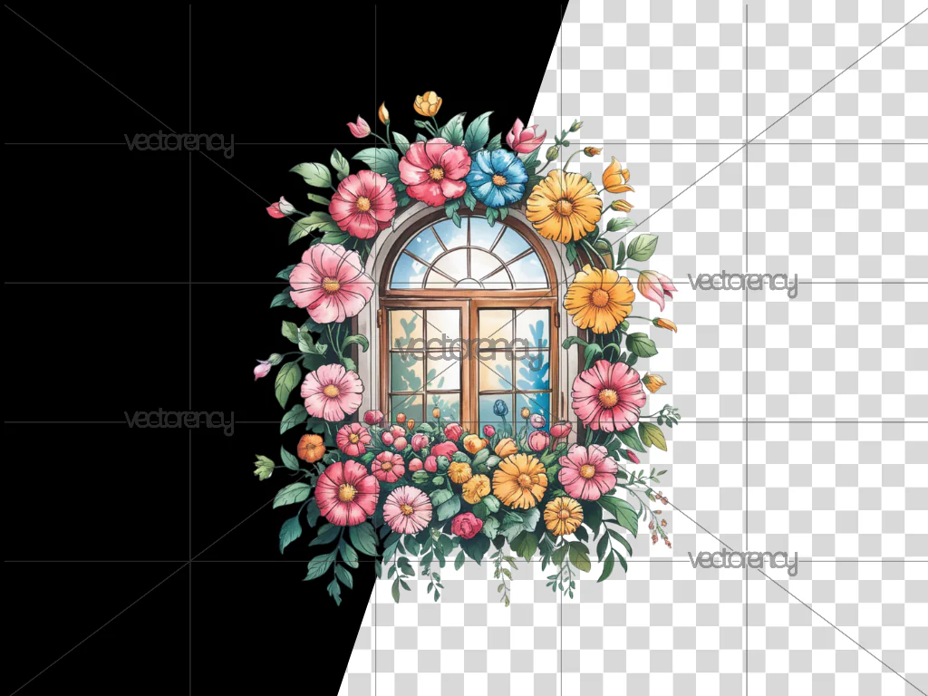 Watercolor Floral Windows Clipart