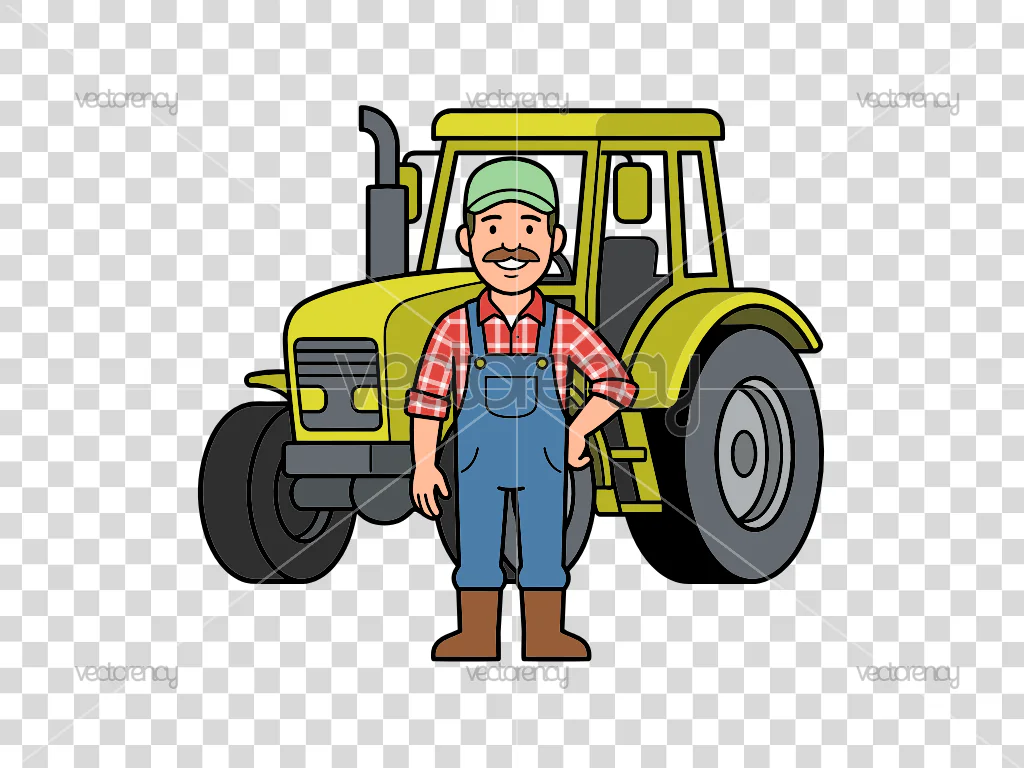 Farmer Standing by His Tractor Clipart SVG PNG Transparent HD