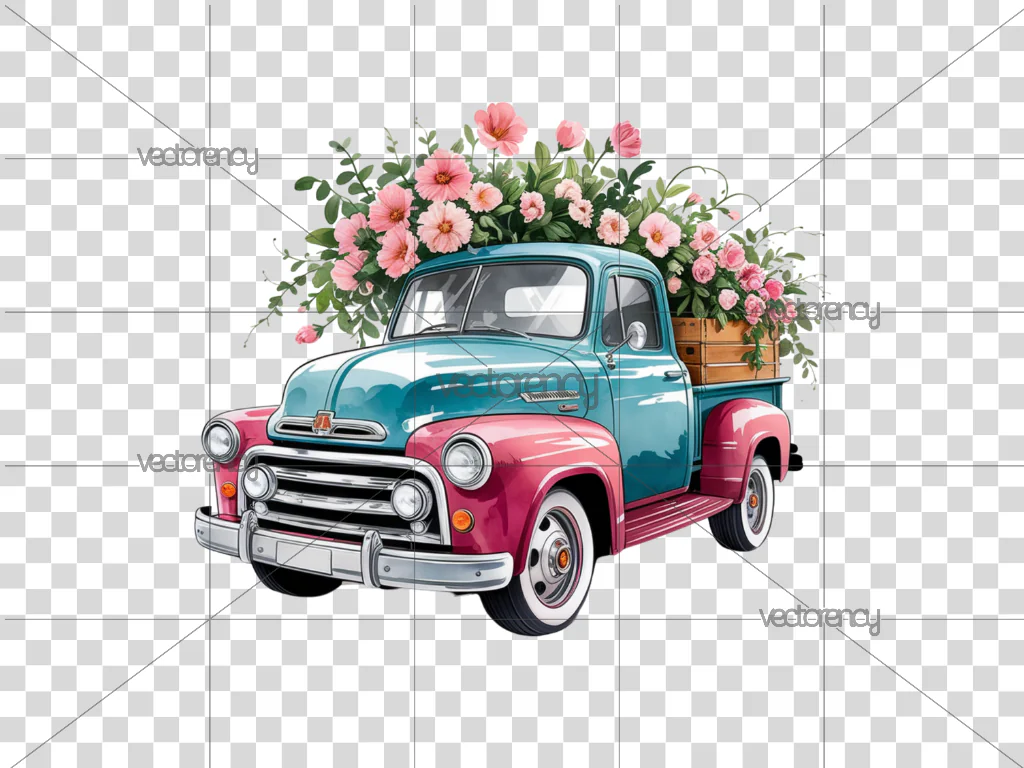 Watercolor Vintage Truck PNG