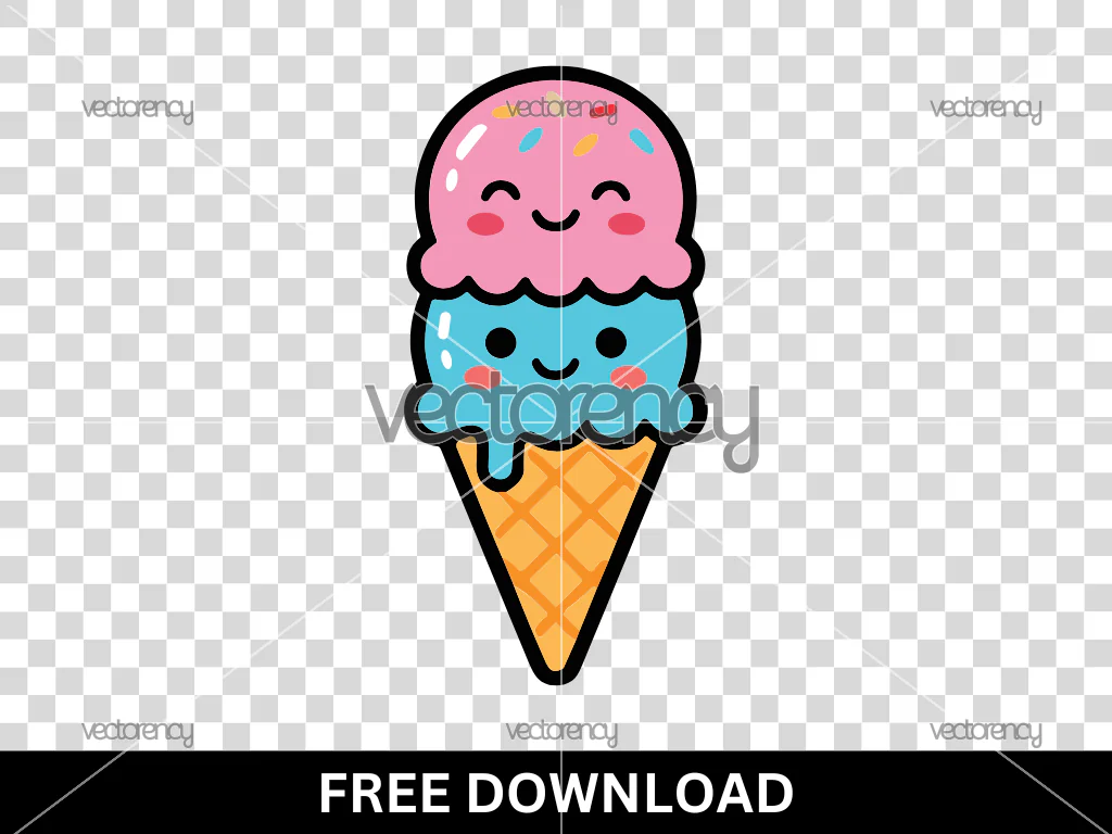 Ice Cream Cone Kawaii SVG Free