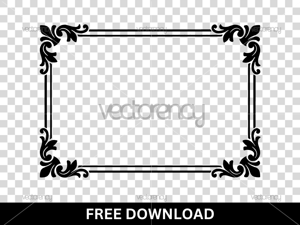 Decorative Border Frame with Ornate Scrollwork Corners SVG Free