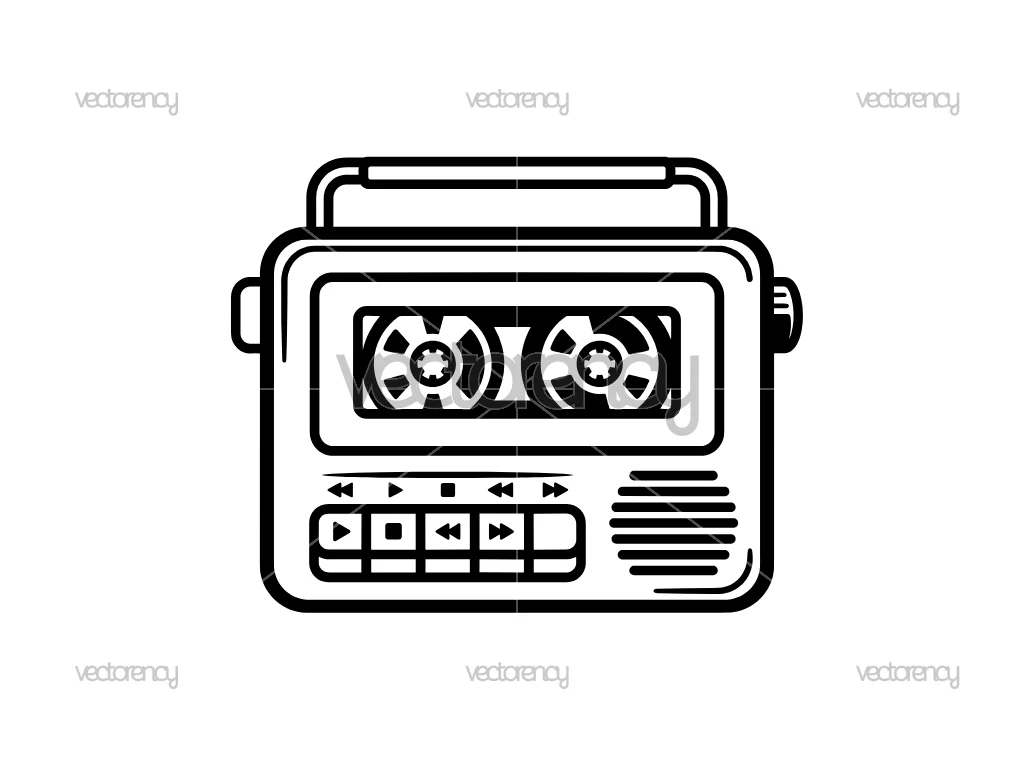 Retro Cassette Tape Recorder Vector SVG PNG