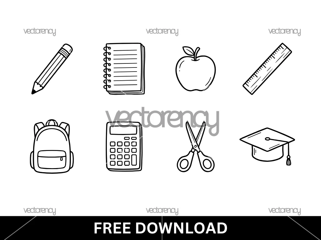 Back-to-School Mini Set Vector SVG, Pencil, Notebook, Apple, Ruler