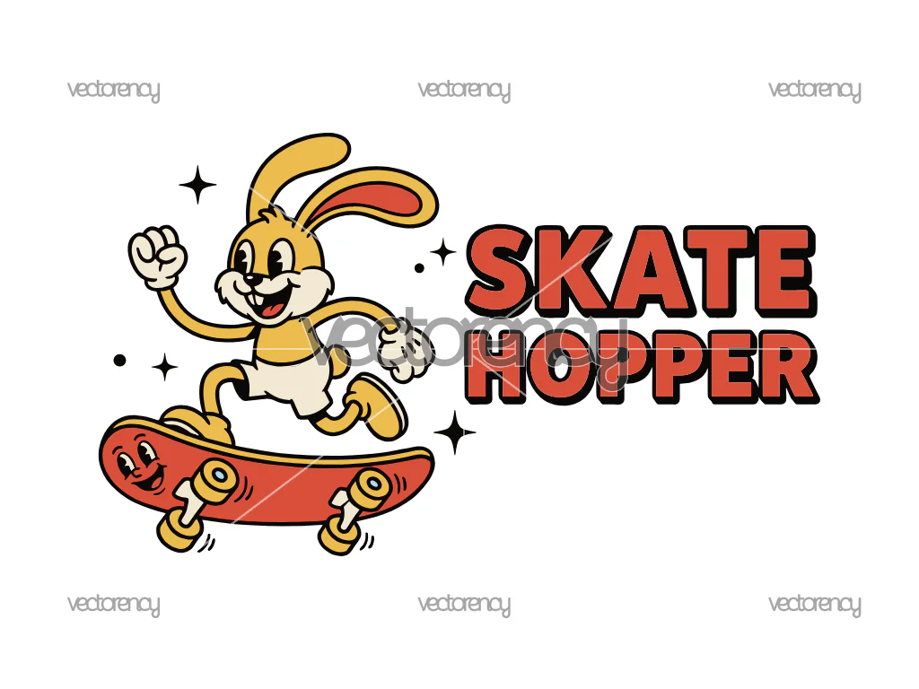 Bunny Skate Hopper Retro Cartoon Design