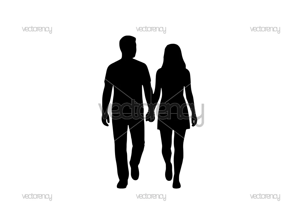 Romantic Couple Holding Couple Walking Silhouette SVG Cut File