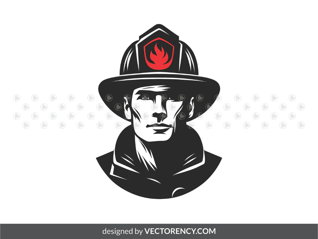 Firefighter Clipart SVG, Portrait of Firefighter Vector PNG