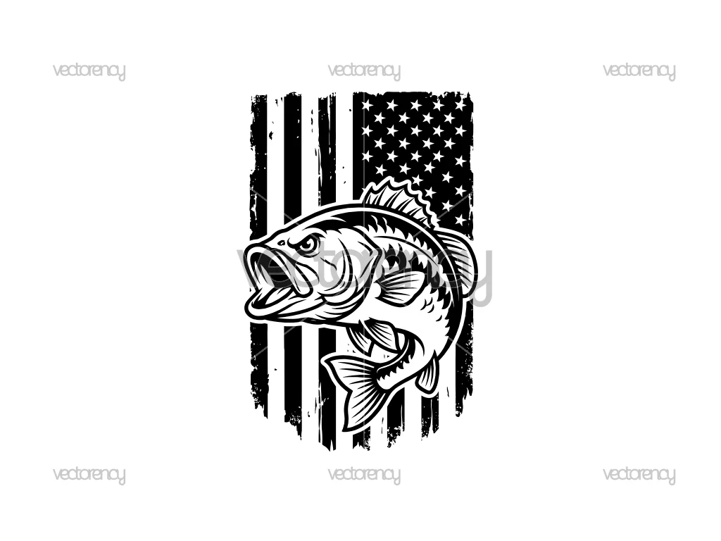Bass Fishing American Flag Vector SVG PNG DXF