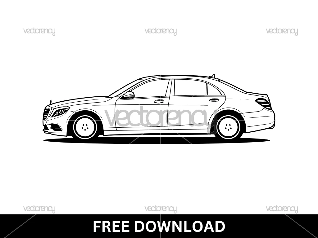 Free Mercedes-Benz S-Class Car Vector Outline SVG