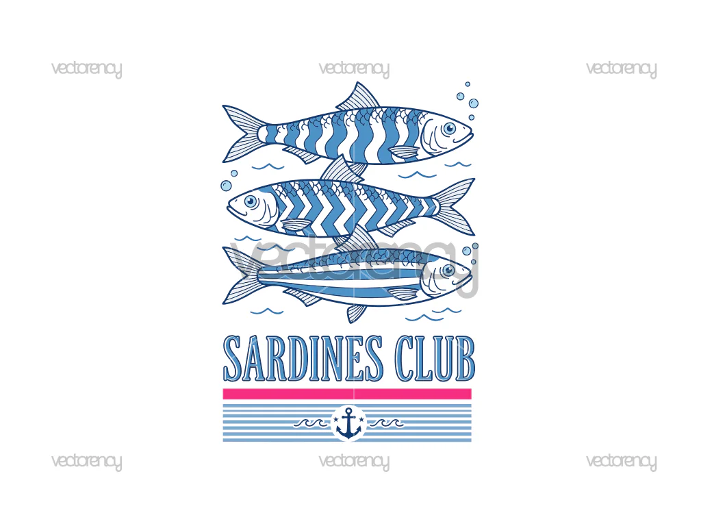 Sardines Club Coastal Summer Premium Design Vector PNG