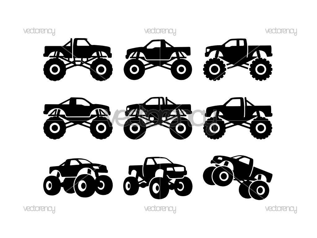 Monster Truck Silhouette Vector SVG DXF PNG