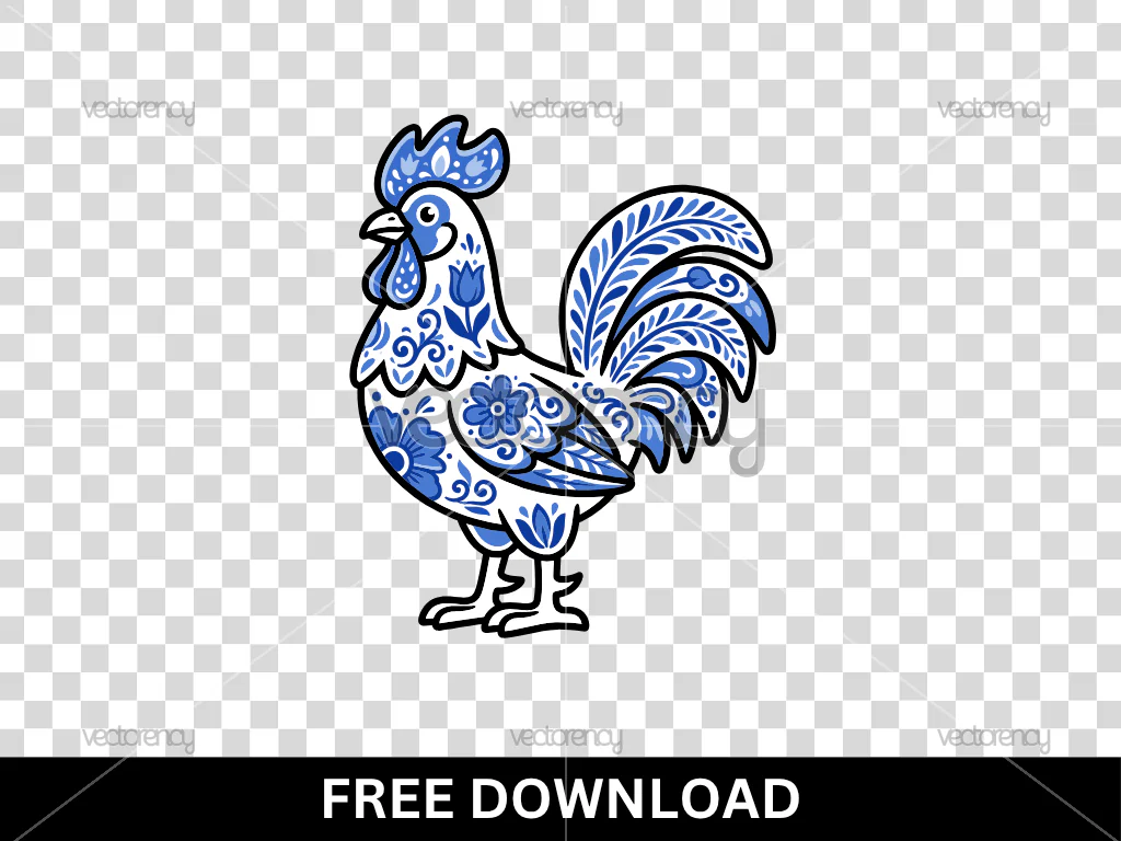 Blue Delft Rooster Digital Files Free SVG PNG EPS