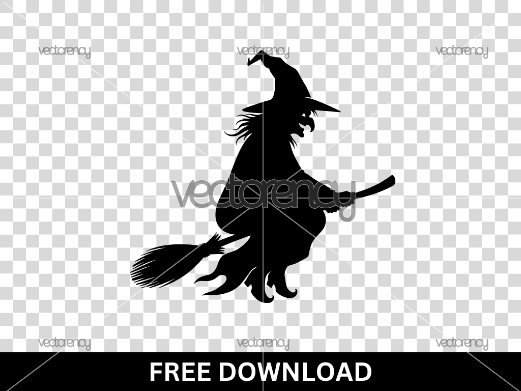 Wicked Witch With Hat On Broom Fly Vector SVG Free