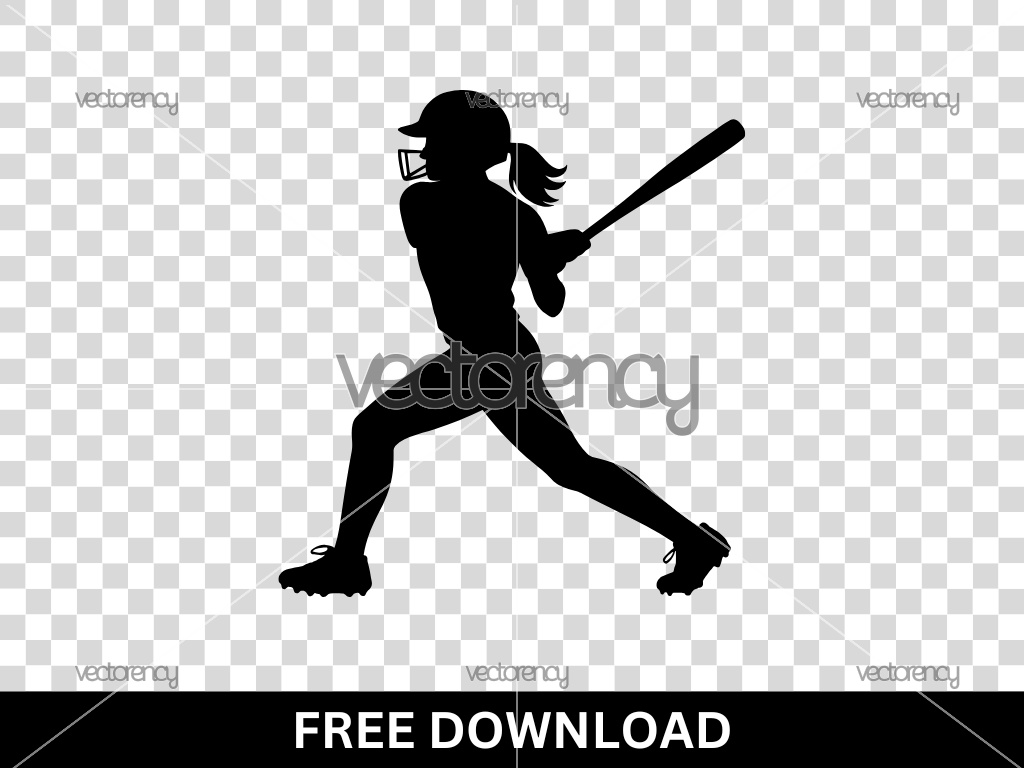 Baseball Girl Silhouette SVG Free