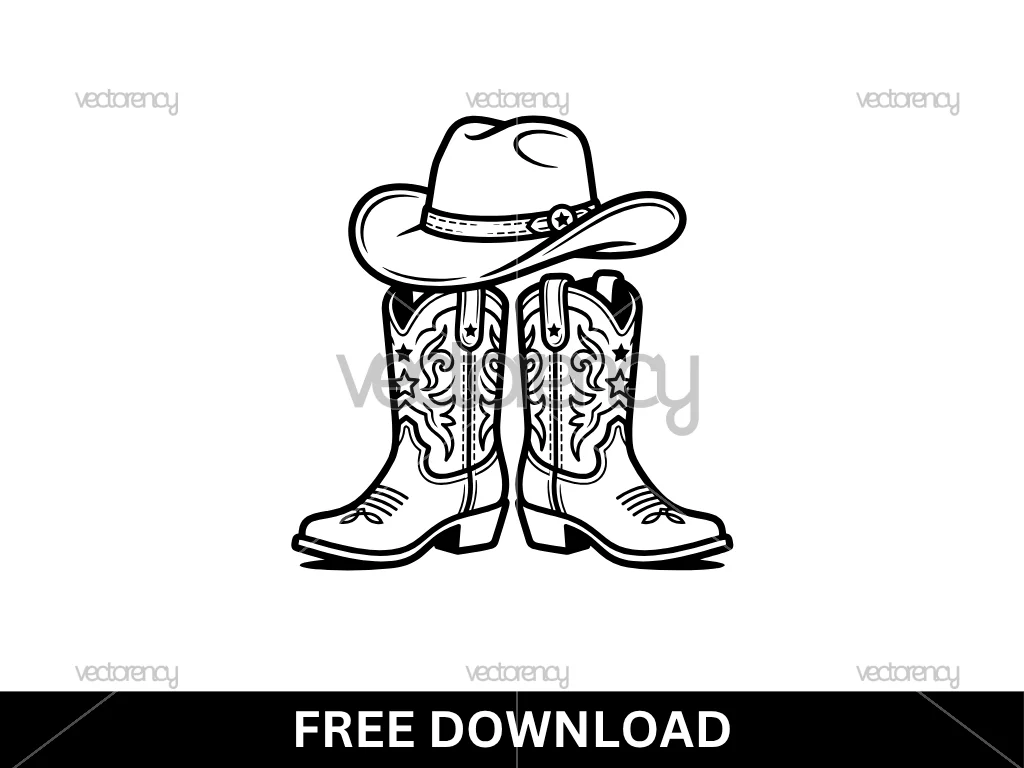 Retro Cowgirl Boots and Hat SVG Free