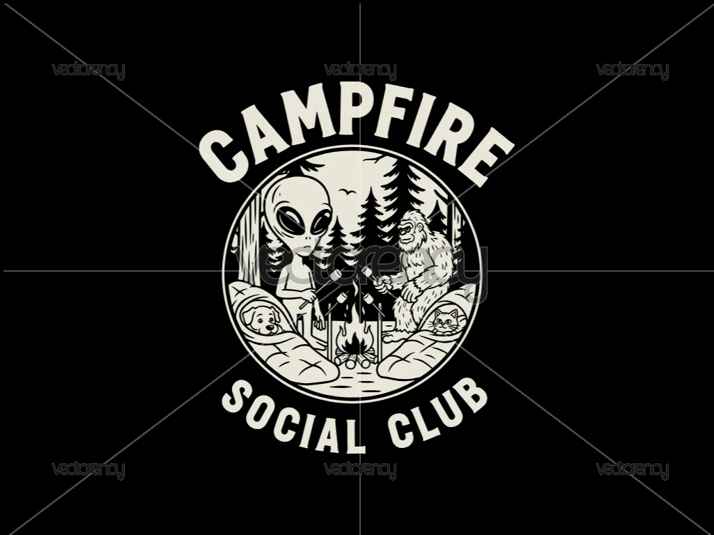 Campfire Social Club SVG PNG Bigfoot Alien Cat Dog Funny Camping Design