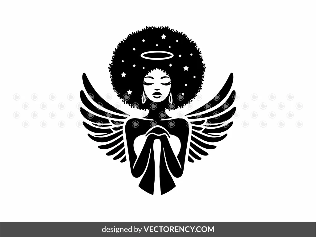 Afro Woman Angel Illustration Vector SVG