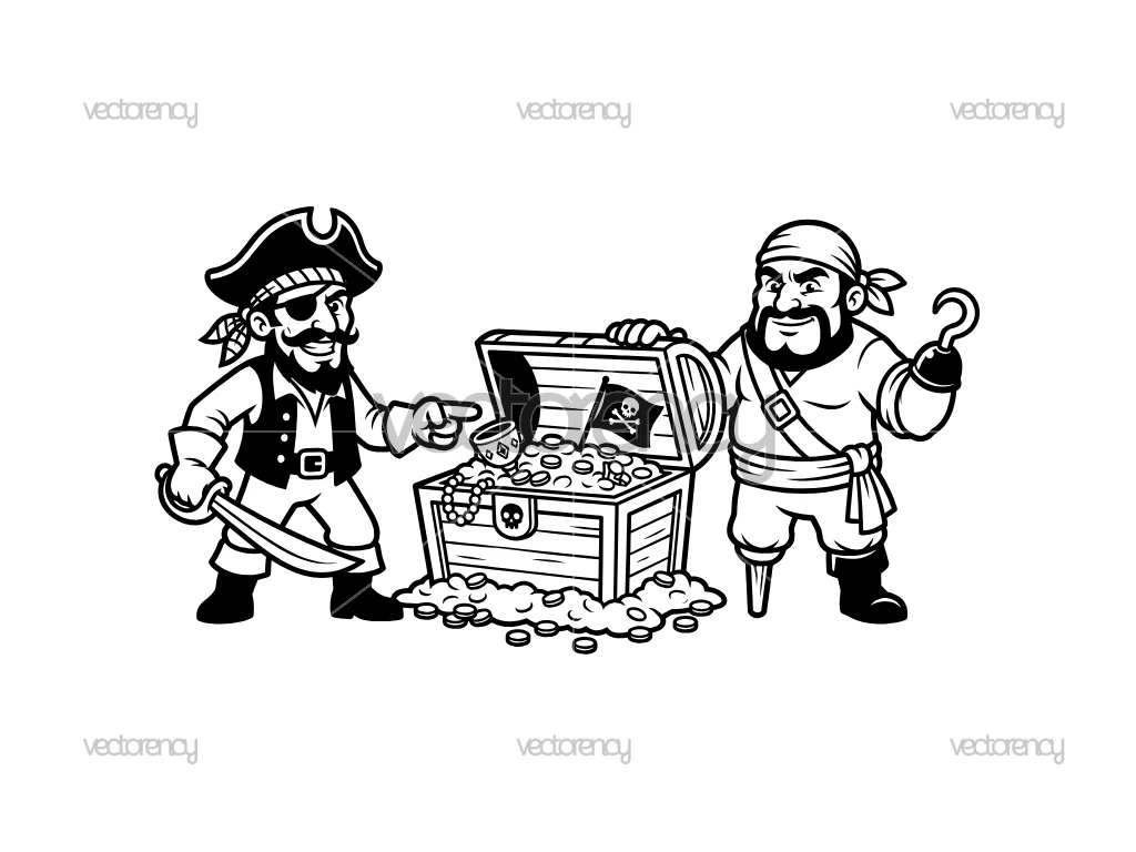 Two Pirates With Treasure Vector Illustration Clipart