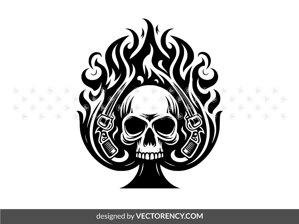 Ace With Skull Flames Tattoo Vector SVG