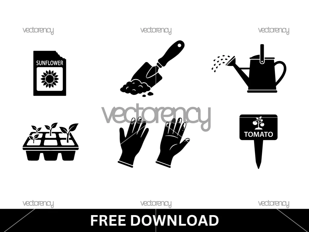Garden Starter Pack, Seed Packets, Trowel, Watering Can SVG Clipart Free
