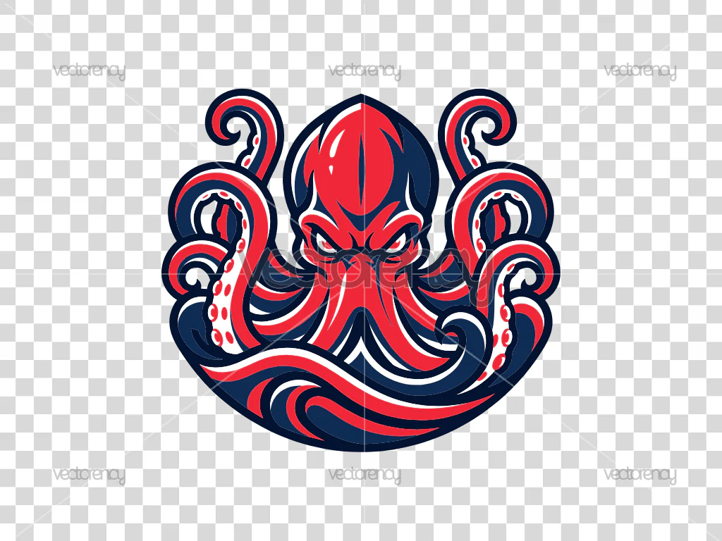 Red And Blue Octopus Kraken Mythical Sea Monster Vector