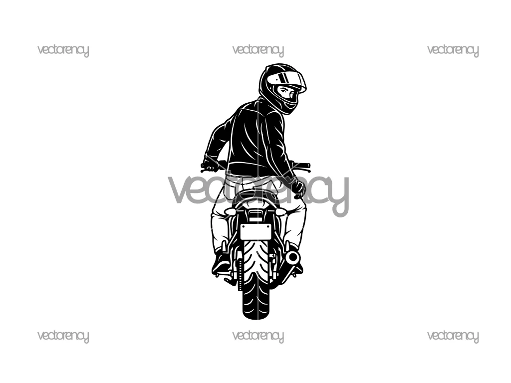 Rider Look Back Motorcycle Clipart SVG