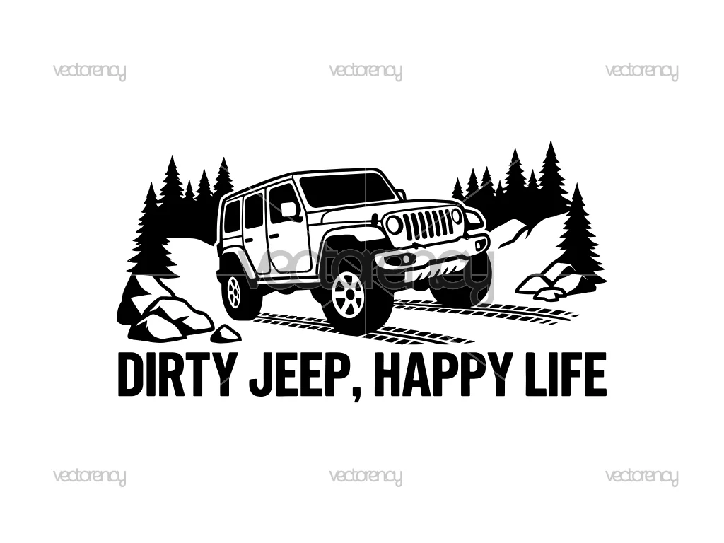 Dirty Jeep Happy Life T-Shirt Design Image Download Vector PNG