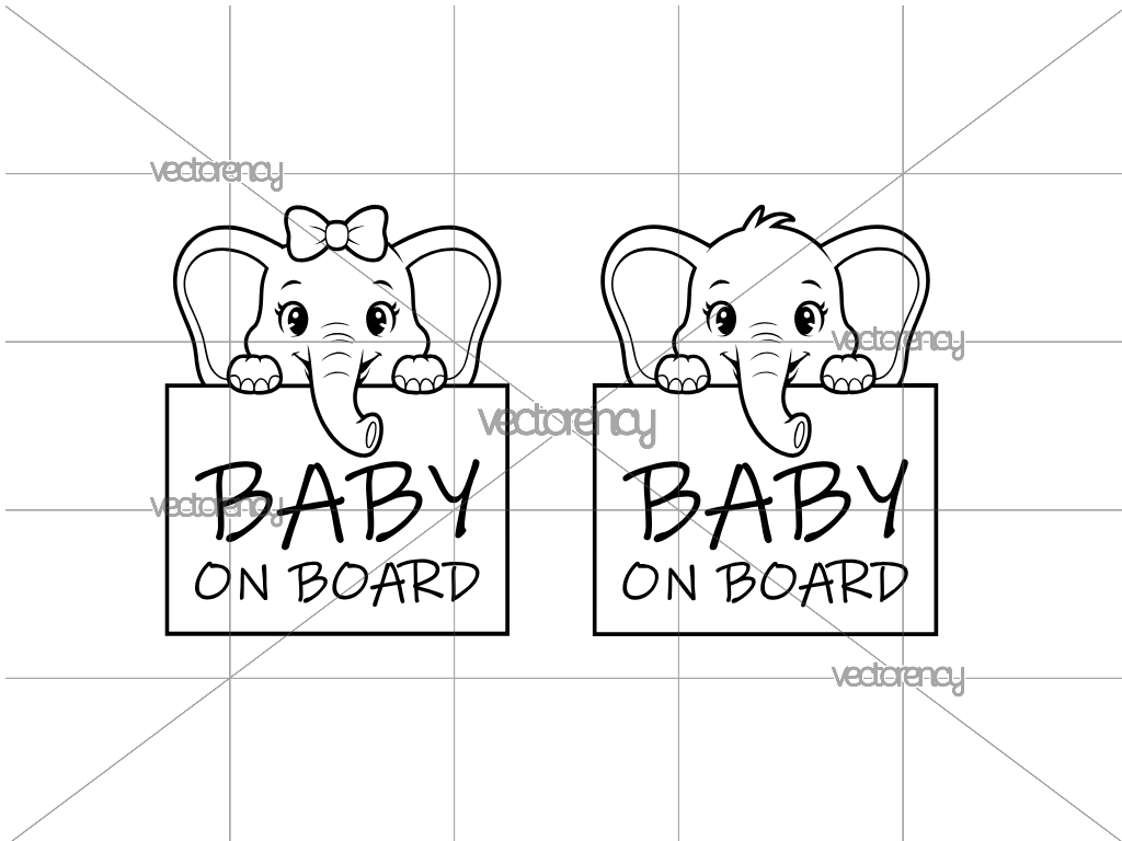 Elephant Baby On Board SVG Car Decal Cute Boy and Girl