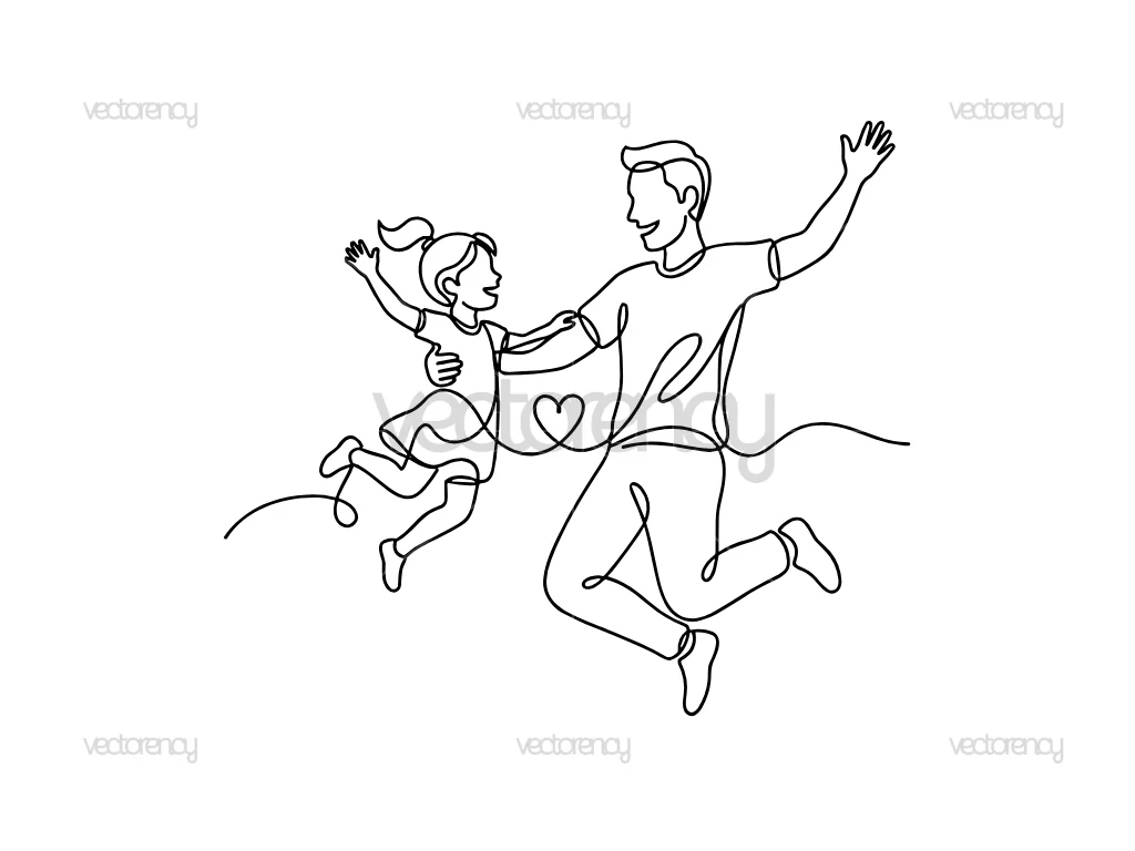 Dad Little Girl Line Art Vector PNG SVG Image Clipart