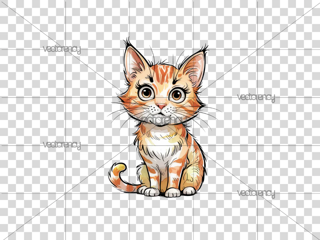 Orange Cat Watercolor Illustration