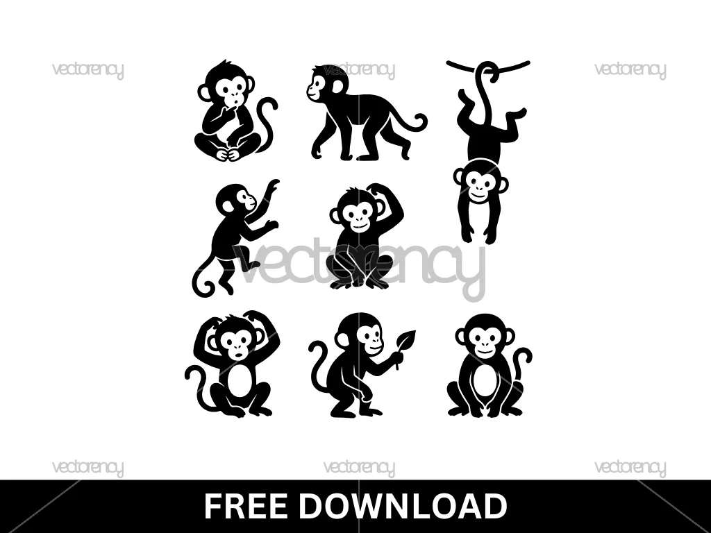 Baby Monkey Silhouette Vector SVG Free Download Sticker Cricut