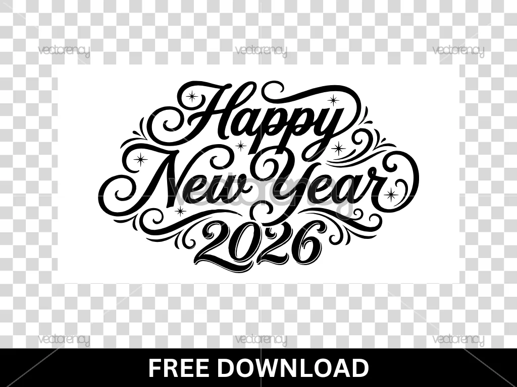 Happy New Year 2026 Calligraphic Design Free Download SVG PNG