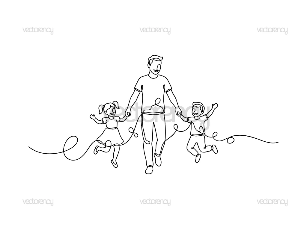 Line Art SVG Dad Boy And Girl Vector SVG PNG File