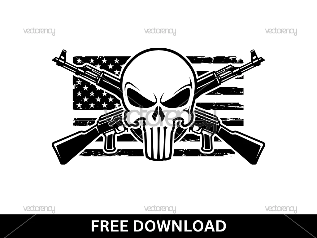 Punisher Skull Crossed Rifle Distressed American Flag Vector Free