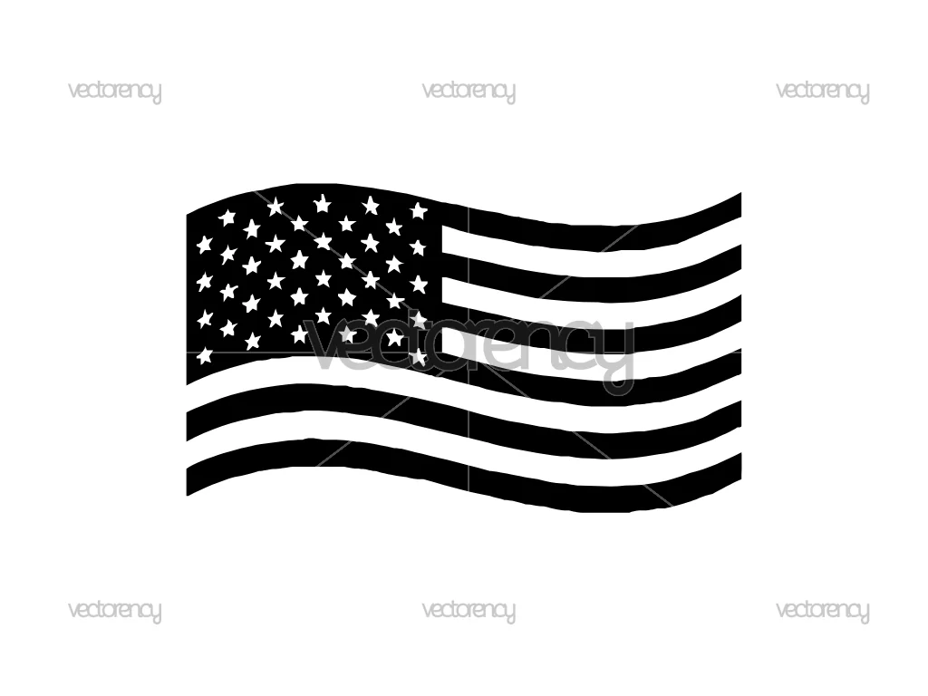 American Flag Wave Black SVG