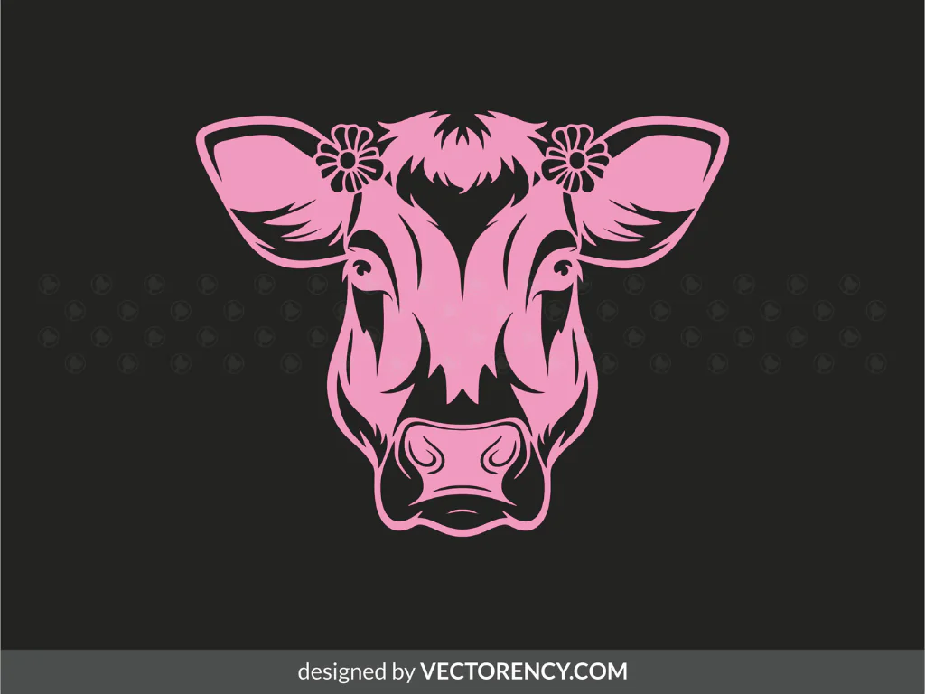 Cute Cow with Flower SVG, Cow Head Vector Cricut