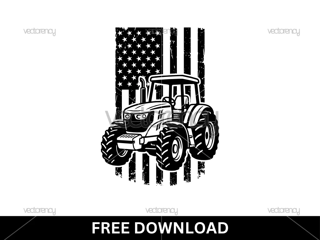 Tractor Overlaid Distressed American Flag Vector SVG PNG Free