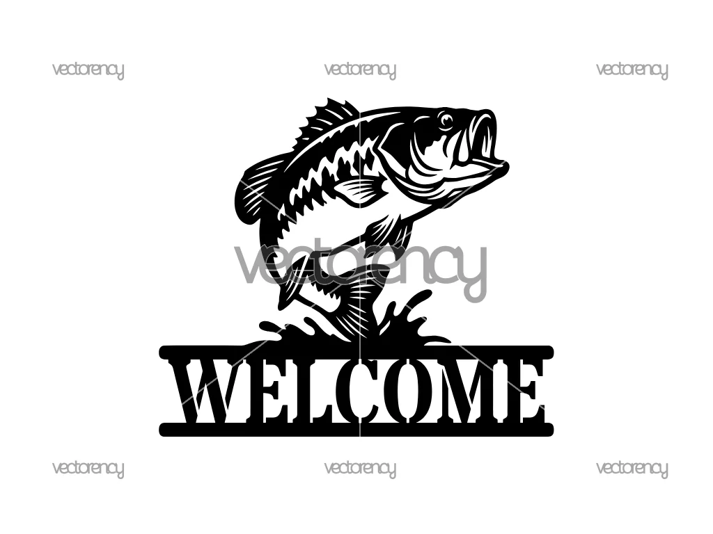 Bass Fish Stencil CNC Cut File Welcome Sign