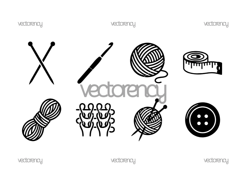 Crochet and Knitting SVG Set, Hooks, Yarn Balls, Stitch Icons