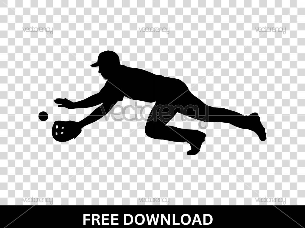 Fielder Catching Baseball Silhouette Image SVG Free