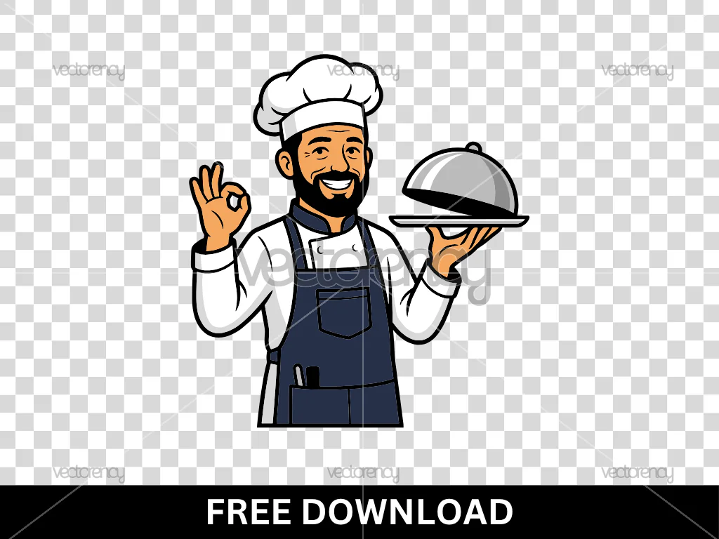 Smiling Dad Chef Holding Silver Platter and Ok Sign Free Download