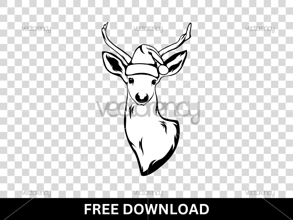 Free Cute Deer with Santa Hat SVG