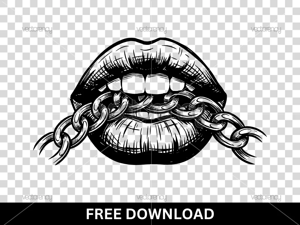 Lips Biting a Necklace SVG Vector