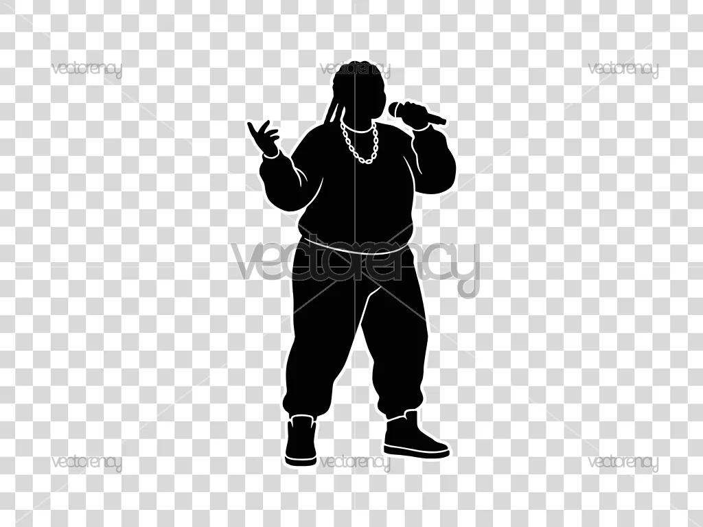 Rapper Afro Woman Vector Silhouette Outline PNG