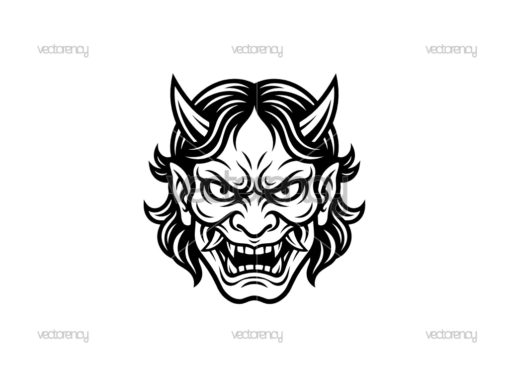 Japanese Hannya 3 Mask Oni Demon Vector SVG PNG